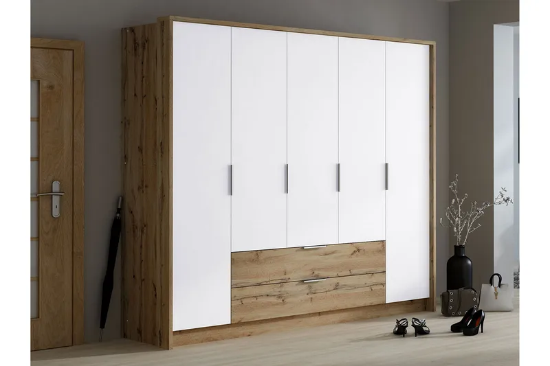 Vaatekaappi - Valkoinen/Tammi - Säilytys - Vaatesäilytys - Vaatekaappi