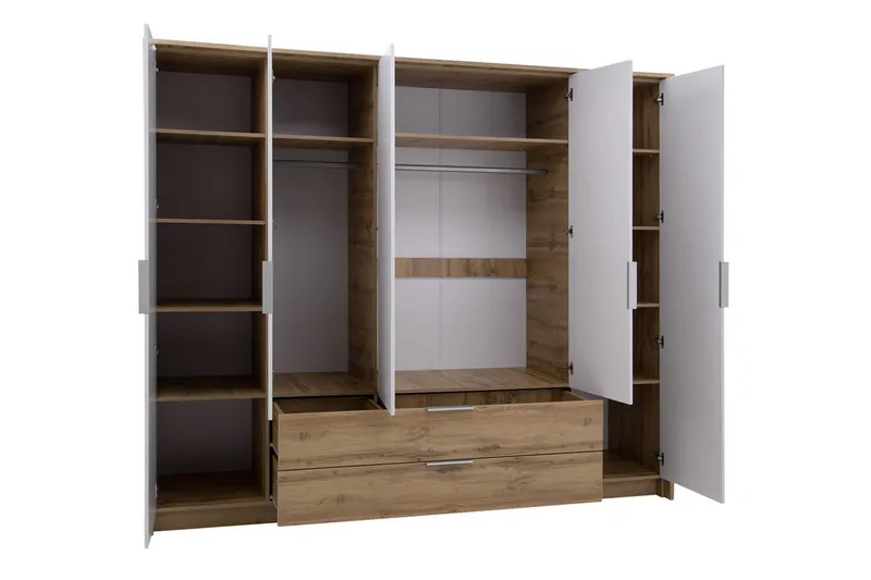 Vaatekaappi - Valkoinen/Tammi - Säilytys - Vaatesäilytys - Vaatekaappi