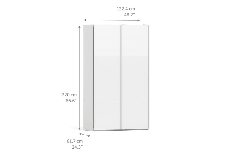 Vaatekaappi Verona 122 cm 2 k.kiilto ovea 2 hyllyä Valkoinen - Tvilum - Säilytys - Vaatesäilytys - Vaatekaappi