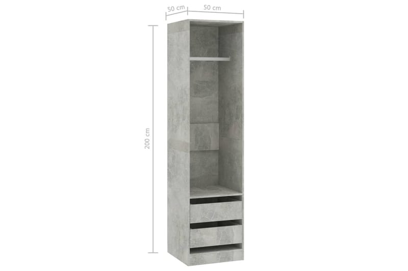 Vaatekaappi vetolaatikoilla betoninharmaa 50x50x200cm - Harmaa - Säilytys - Vaatesäilytys - Vaatekaappi