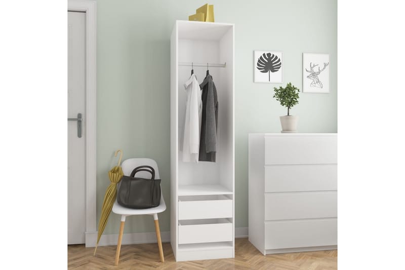 Vaatekaappi vetolaatikoilla valkoinen 50x50x200 cm lastulevy - Valkoinen - Säilytys - Vaatesäilytys - Vaatekaappi