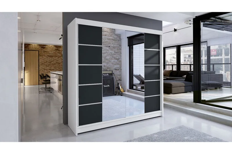 Vaatekaappi Wallinford - Valkoinen/Musta - Säilytys - Vaatesäilytys - Vaatekaappi