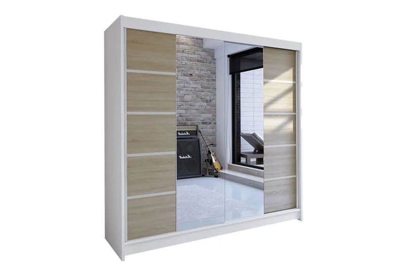 Vaatekaappi Wallinford - Valkoinen/Tammi - Säilytys - Vaatesäilytys - Vaatekaappi