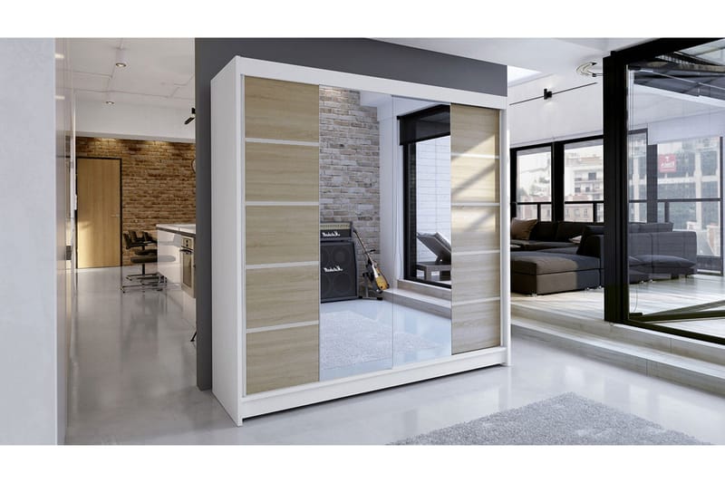 Vaatekaappi Wallinford - Valkoinen/Tammi - Säilytys - Vaatesäilytys - Vaatekaappi