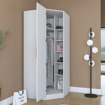 Vaatekaappi Wallxpert Gala Shelf (91 x 210 x 57,5 cm) Valkoinen - Valkoinen - Säilytys - Vaatesäilytys - Vaatekaappi - Kulmavaatekaappi