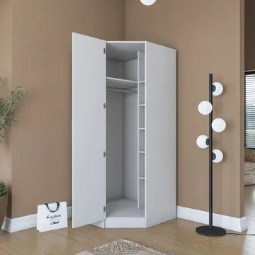 Vaatekaappi Wallxpert Gala Shelf (91 x 210 x 57,5 cm) Valkoinen - Valkoinen - Säilytys - Vaatesäilytys - Vaatekaappi - Kulmavaatekaappi
