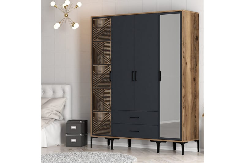 Vaatekaappi peilillä Kumsal - Antrasiitti - Säilytys - Vaatesäilytys - Vaatekaappi