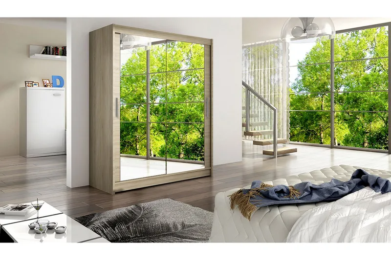 Vaatekaappi Presto 150 cm liukuovet Peiliä - Tammi - Säilytys - Vaatesäilytys - Vaatekaappi