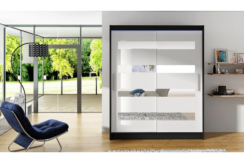 Vaatekaappi Presto 58x150 cm LED-valaistus - Musta/Valkoinen - Säilytys - Vaatesäilytys - Vaatekaappi