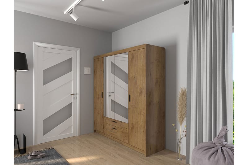 Vaatekaappi Peilillä Sveaborg 53x190x176,3 cm - Luonnonväri - Säilytys - Vaatesäilytys - Vaatekaappi
