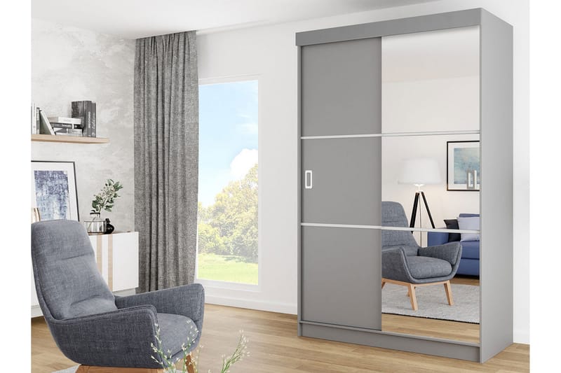 Vaatekaappi Peilillä Carraie LED-valaistus RGB - Harmaa - Säilytys - Vaatesäilytys - Vaatekaappi