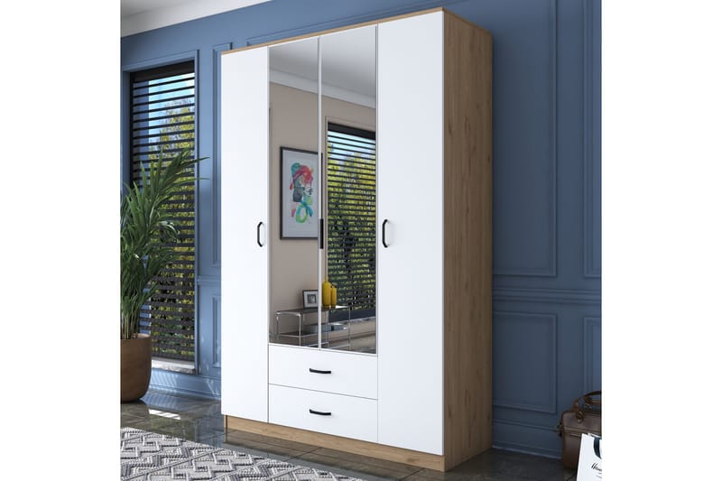 Vaatekaappi peilillä Cambrian, Pähkinä/Valkoinen