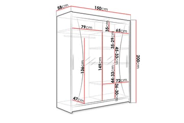 Vaatekaappi Presto 150 cm liukuovet Kaareva Peili - Tammi - Säilytys - Vaatesäilytys - Vaatekaappi