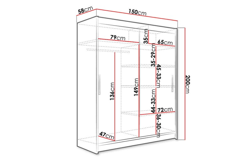 Vaatekaappi Presto 150 cm Liukuovet - Tammi - Säilytys - Vaatesäilytys - Vaatekaappi