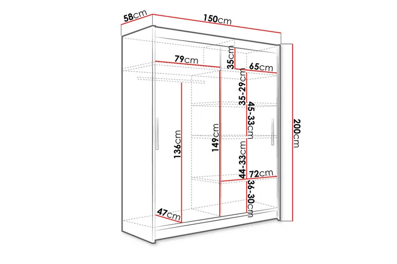 Vaatekaappi Presto 150 cm Liukuovet - Valkoinen - Säilytys - Vaatesäilytys - Vaatekaappi