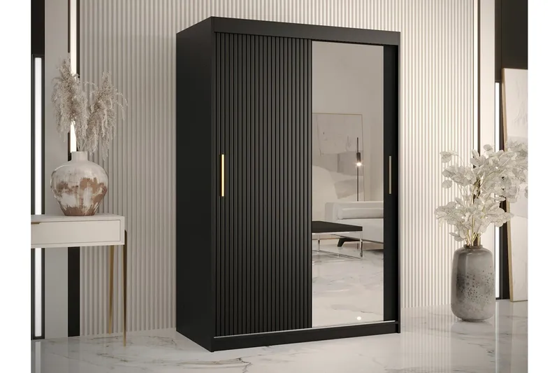 Vaatekaappi peilillä Dunvegan - Musta - Säilytys - Vaatesäilytys - Vaatekaappi