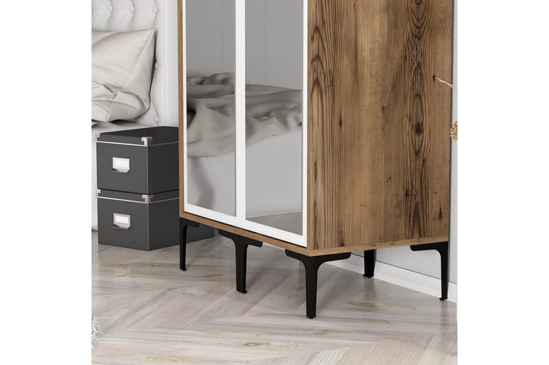 Vaatekaappi peilillä Cambrian - Ruskea/Valkoinen - Säilytys - Vaatesäilytys - Vaatekaappi