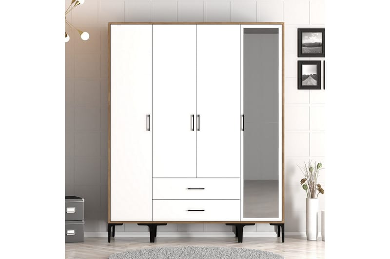 Vaatekaappi peilillä Kumsal, Valkoinen/Ruskea