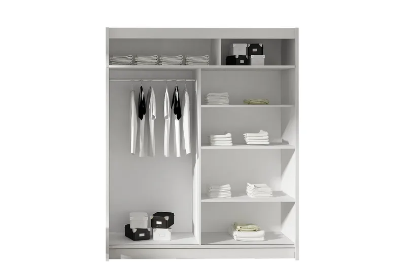 Vaatekaappi Presto liukuovet Peili - Valkoinen - Säilytys - Vaatesäilytys - Vaatekaappi