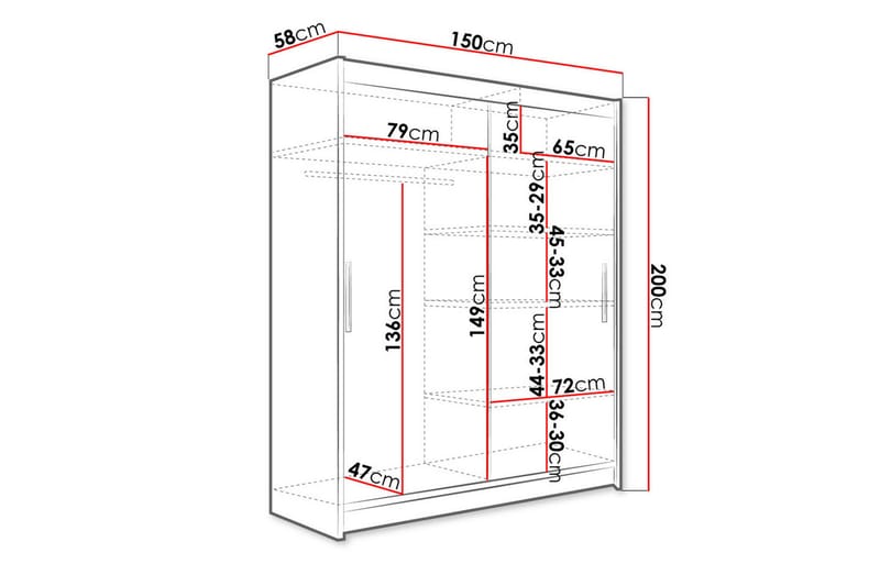 Vaatekaappi Presto 150 cm Liukuovet - Tammi - Vaatekaappi