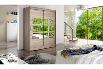 Vaatekaappi Presto 150 cm liukuovet Osittainen Peili - Tammi - Säilytys - Vaatesäilytys - Vaatekaappi