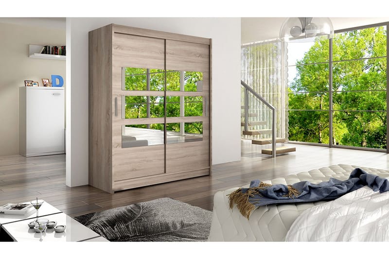 Vaatekaappi Presto 150 cm liukuovet Osittainen Peili - Tammi - Säilytys - Vaatesäilytys - Vaatekaappi