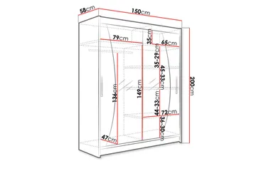 Vaatekaappi Presto 150 cm liukuovet Kaareva Peili - Tammi - Säilytys - Vaatesäilytys - Vaatekaappi