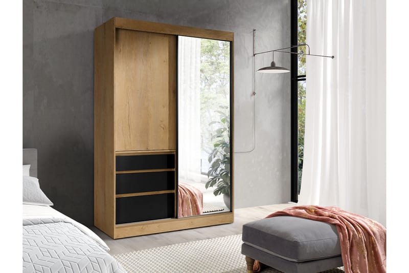 Vaatekaappi Peilillä Thiote 140x216x65 cm - Musta - Säilytys - Vaatesäilytys - Vaatekaappi