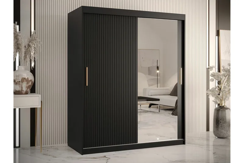 Vaatekaappi peilillä Dunvegan - Musta - Säilytys - Vaatesäilytys - Vaatekaappi