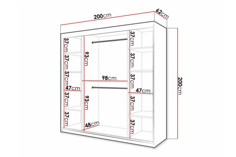 Vaatekaappi peilillä Dunvegan - Valkoinen - Säilytys - Vaatesäilytys - Vaatekaappi