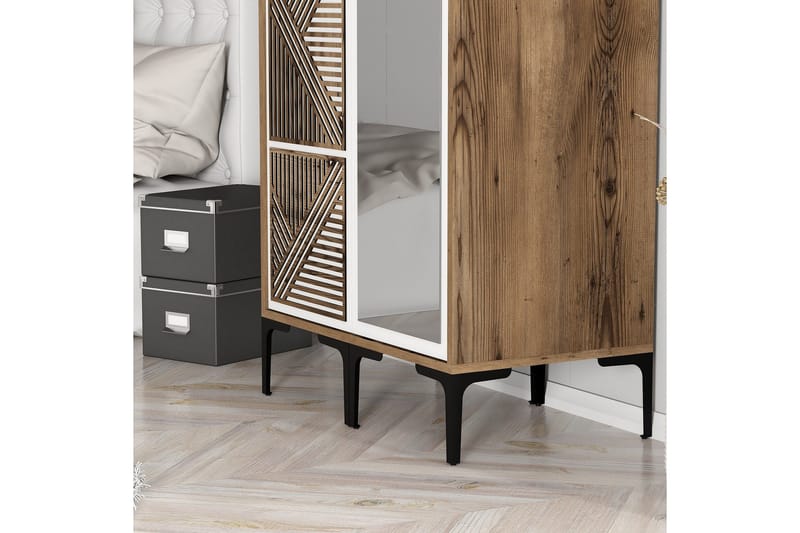 Vaatekaappi peilillä Cambrian - Ruskea/Valkoinen - Säilytys - Vaatesäilytys - Vaatekaappi