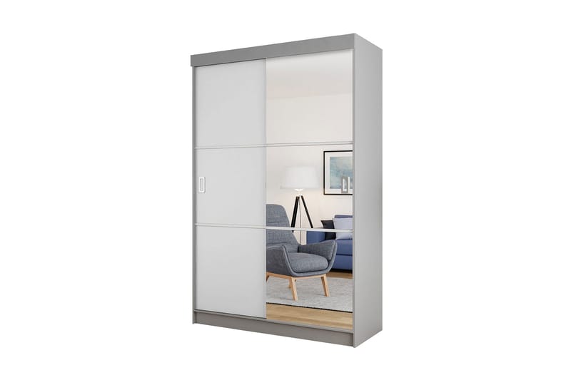 Vaatekaappi Peilillä Carraie LED-valaistus RGB, Valkoinen/Harmaa