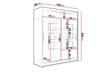 Vaatekaappi Presto 150 cm liukuovet Osittainen Peili - Tammi - Säilytys - Vaatesäilytys - Vaatekaappi