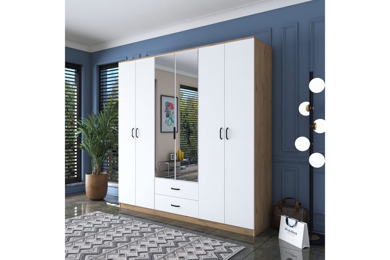 Vaatekaappi peilillä Cambrian, Pähkinä/Valkoinen