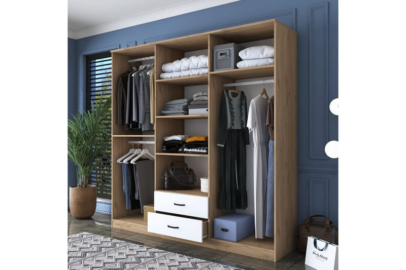 Vaatekaappi peilillä Cambrian - Pähkinä/Valkoinen - Säilytys - Vaatesäilytys - Vaatekaappi