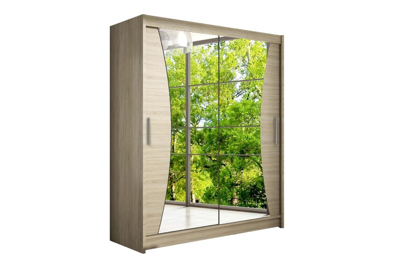 Vaatekaappi Presto 150 cm liukuovet Kaareva Peili, Tammi