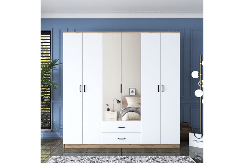 Vaatekaappi peilillä Cambrian - Pähkinä/Valkoinen - Säilytys - Vaatesäilytys - Vaatekaappi