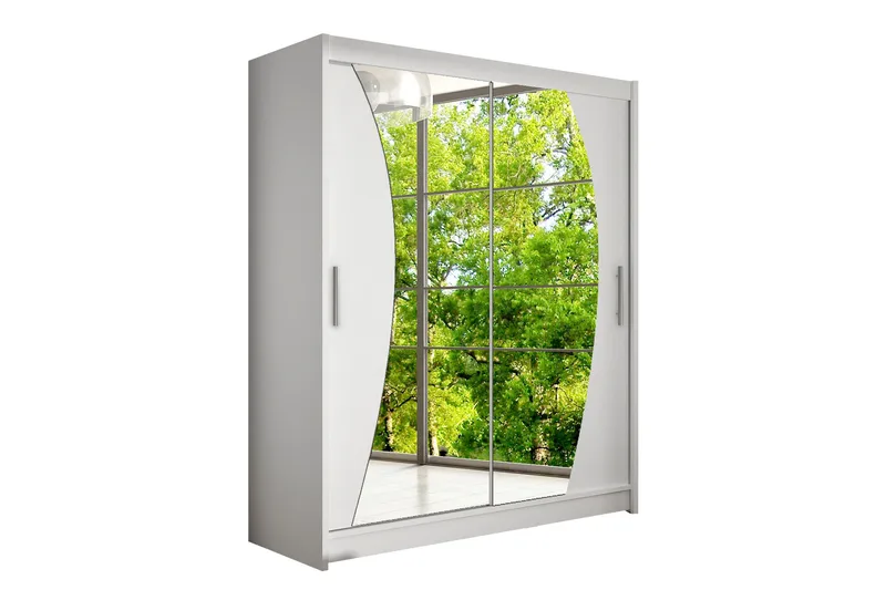 Vaatekaappi Presto 150 cm liukuovet Kaareva Peili, Valkoinen