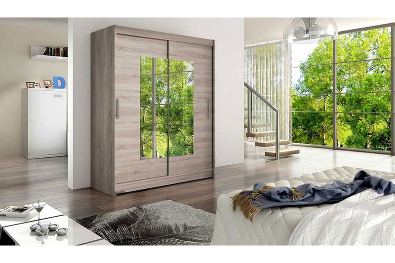 Vaatekaappi Presto liukuovet Kapea Neliskulmainen Peili - Tammi - Säilytys - Vaatesäilytys - Vaatekaappi