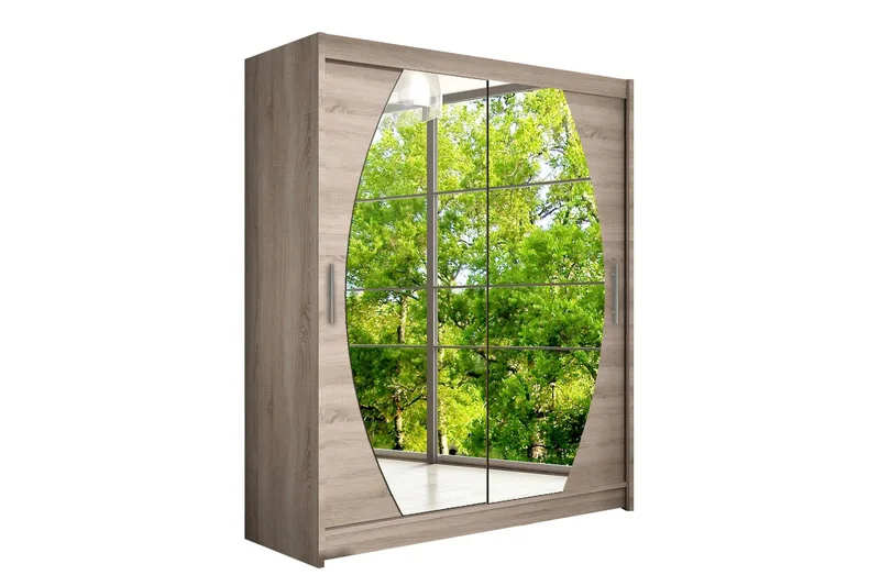 Vaatekaappi Presto liukuovet Pyöreä Peili, Tammi