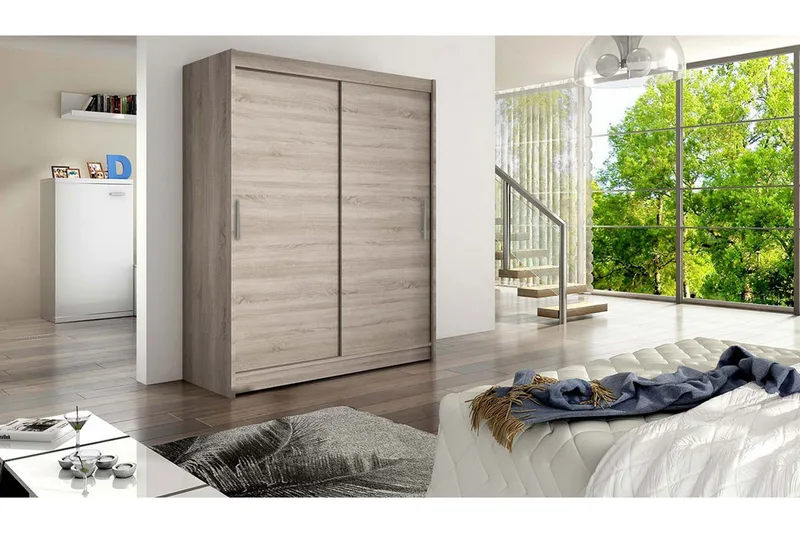 Vaatekaappi Presto 150 cm Liukuovet - Vaalea Tammi - Säilytys - Vaatesäilytys - Vaatekaappi