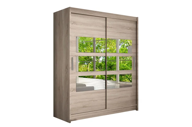 Vaatekaappi Presto 150 cm liukuovet Osittainen Peili - Tammi - Säilytys - Vaatesäilytys - Vaatekaappi