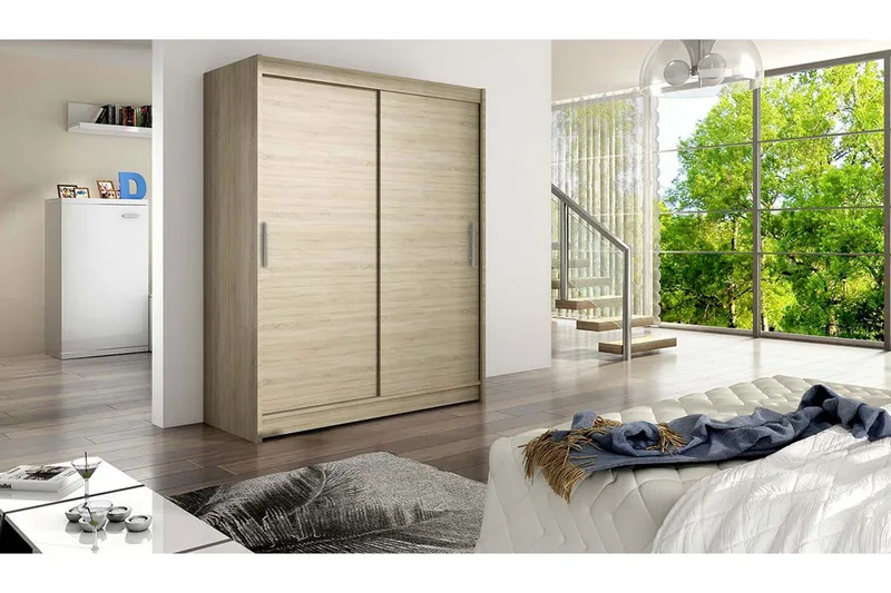 Vaatekaappi Presto 150 cm Liukuovet - Tammi - Säilytys - Vaatesäilytys - Vaatekaappi