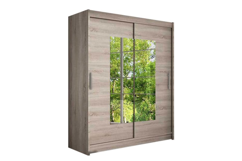 Vaatekaappi Presto liukuovet Kapea Neliskulmainen Peili - Tammi - Säilytys - Vaatesäilytys - Vaatekaappi