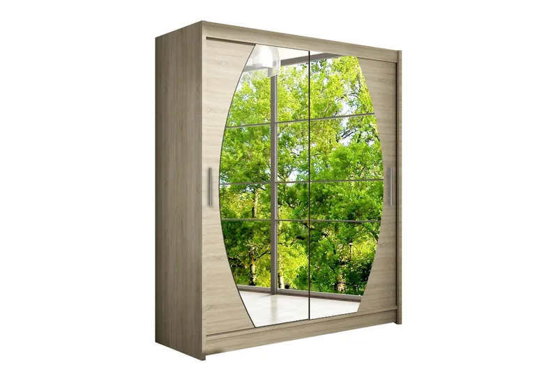 Vaatekaappi Presto liukuovet Pyöreä Peili, Vaalea Tammi