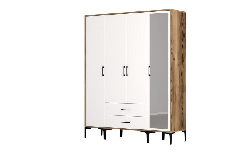 Vaatekaappi peilillä Kumsal - Valkoinen/Ruskea - Säilytys - Vaatesäilytys - Vaatekaappi