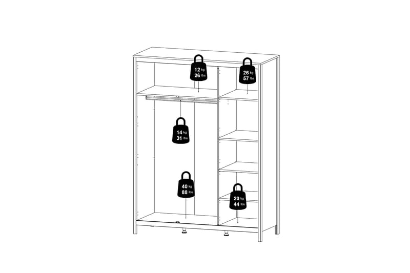 Vallvidera-vaatekaappi 58x150 cm - Valkoinen - Säilytys - Vaatesäilytys - Vaatekaappi