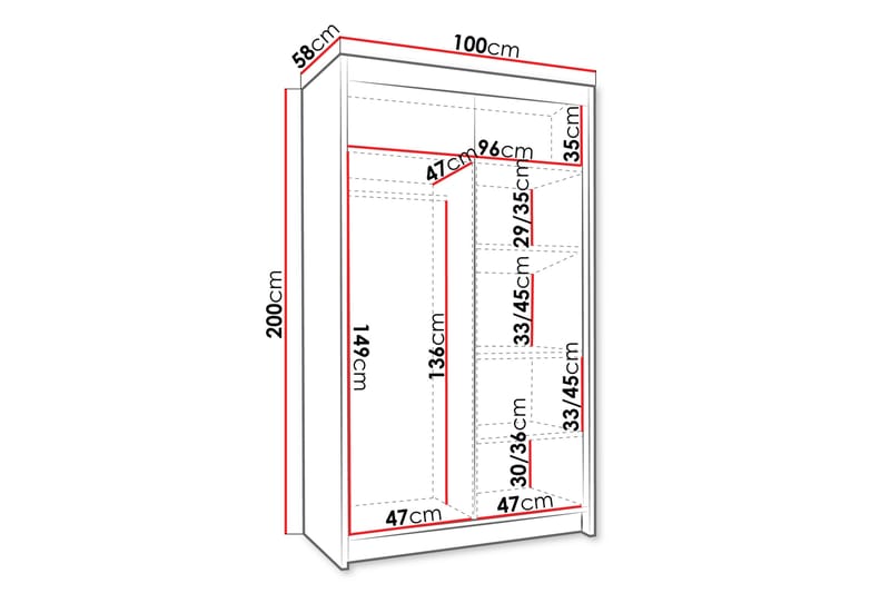 Vaatekaappi Veria 100x200 cm - Musta - Säilytys - Vaates�äilytys - Vaatekaappi