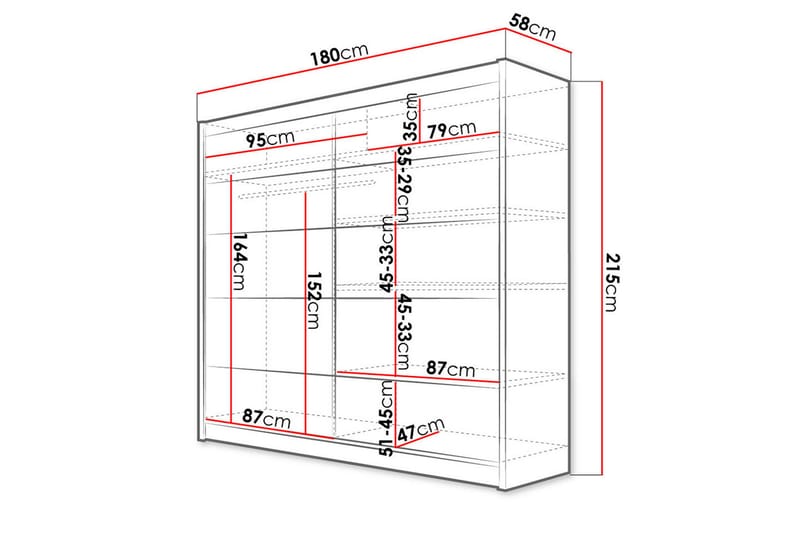 Vaatekaappi Wallinford 180x215 cm - Ruskea/Valkoinen - Säilytys - Vaatesäilytys - Vaatekaappi