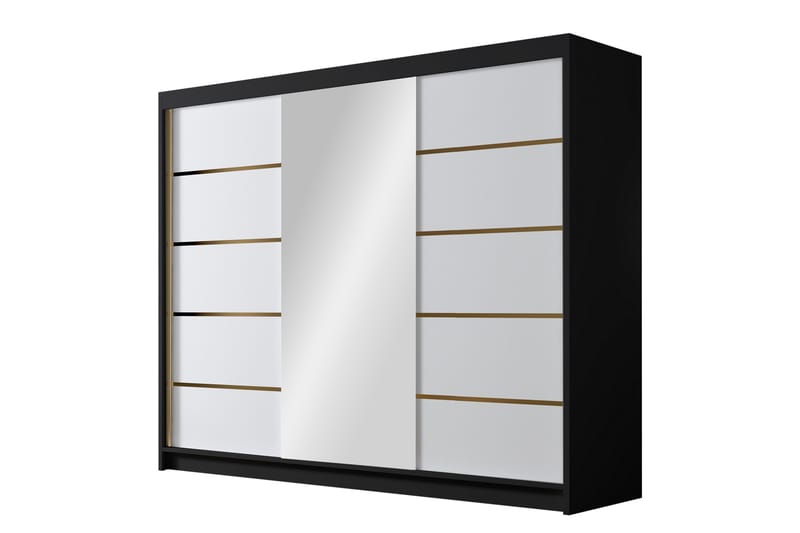 Vaatekaappi peilillä Samisia 250x215 cm, Valkoinen/Musta